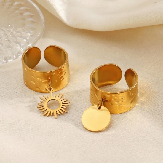Picture of Wholesale Women's Gift Sun Open Adjustable Rings, 18K Gold Plated 304 Stainless Steel, Eco-friendly PVD Vacuum Plating Galaxy Stylish Jewelry Supply, 17mm(US Size 6.5)