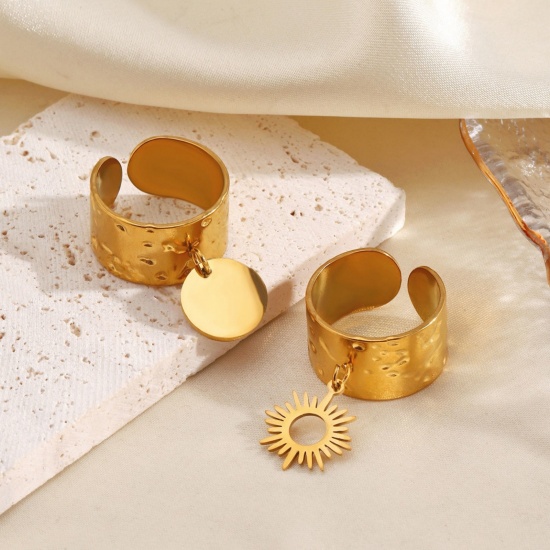 Picture of Wholesale Women's Gift Sun Open Adjustable Rings, 18K Gold Plated 304 Stainless Steel, Eco-friendly PVD Vacuum Plating Galaxy Stylish Jewelry Supply, 17mm(US Size 6.5)