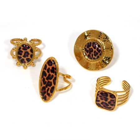 Immagine di Donne Regalo Leopardo Aperto Regolabile Anello All'Ingrosso, Placcato Oro 18K 304 Acciaio Inossidabile, Placcatura Sottovuoto PVD Ecologica Squisito Elegante Fornitura di Gioielli, 1 Pz