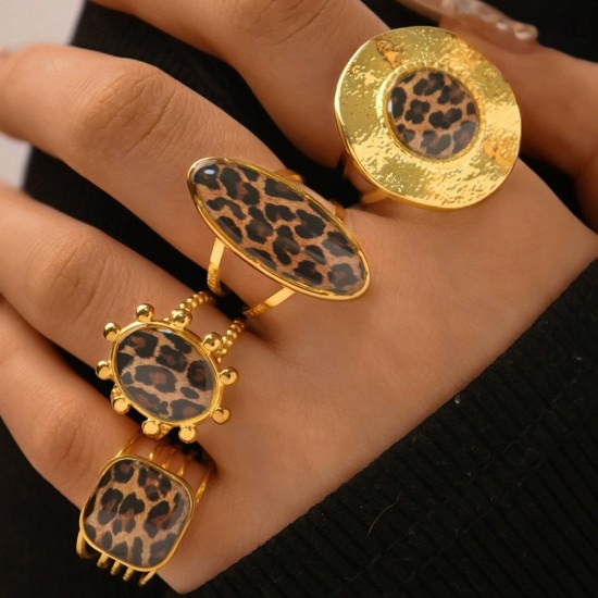 Bild von Großhandel Frauen Geschenk Leopard Offen Verstellbar Ring, 18K Vergoldet 304 Edelstahl, Umweltfreundliche PVD-Vakuumbeschichtung Exquisit Stilvoll Schmuckbedarf, 1 Stück