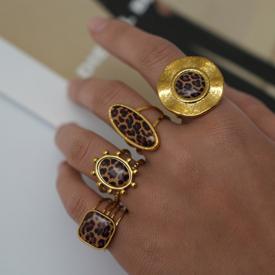 Bild von Großhandel Frauen Geschenk Leopard Offen Verstellbar Ring, 18K Vergoldet 304 Edelstahl, Umweltfreundliche PVD-Vakuumbeschichtung Exquisit Stilvoll Schmuckbedarf, 1 Stück