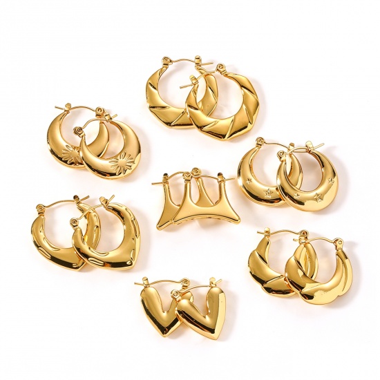 Picture of Wholesale Exquisite Stylish Hoop Earrings, 18K Gold Plated 304 Stainless Steel, Women's Eco-friendly Gift Jewelry Supply