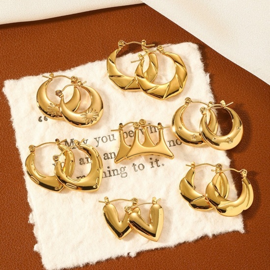 Picture of Wholesale Exquisite Stylish Hoop Earrings, 18K Gold Plated 304 Stainless Steel, Women's Eco-friendly Gift Jewelry Supply