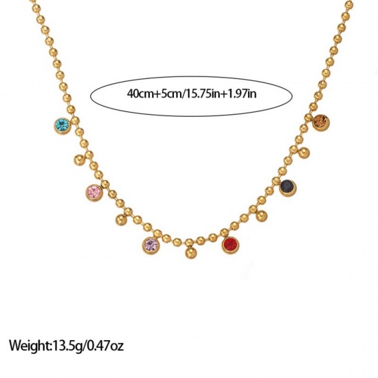 Picture of Wholesale Tassel Multicolor Rhinestone Station Necklace, 18K Gold Plated 304 Stainless Steel & Rhinestone, Women's Eco-friendly PVD Exquisite Stylish Gift Jewelry For Retailer, 40cm(15.7") + 5cm(2") long
