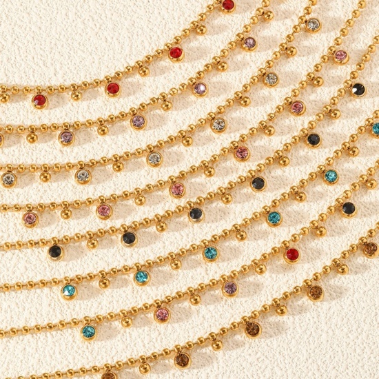Picture of Wholesale Tassel Multicolor Rhinestone Station Necklace, 18K Gold Plated 304 Stainless Steel & Rhinestone, Women's Eco-friendly PVD Exquisite Stylish Gift Jewelry For Retailer, 40cm(15.7") + 5cm(2") long