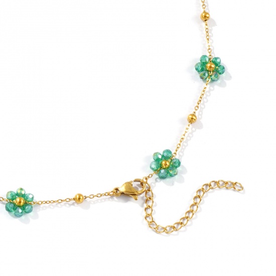 Picture of Wholesale Flower Link Cable Chain Beaded Necklace, 18K Real Gold Plated 304 Stainless Steel & Glass, Women's Eco-friendly PVD Vacuum Plating Waterproof Anti-Tarnish Hypoallergenic Stylish Sweet & Cute Gift Jewelry For Retailer 40cm(15.7") + 5cm(2") long