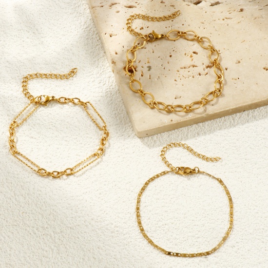 Picture of Wholesale Link Chain Bracelets, 18K Real Gold Plated 304 Stainless Steel, Unisex Eco-friendly PVD Vacuum Plating Waterproof Anti-Tarnish Hypoallergenic Stylish Minimalist Gift Jewelry Supply