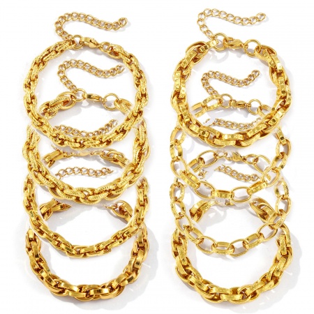 Picture of Wholesale Twisted Link Chain Bracelets, 18K Gold Plated 304 Stainless Steel, Unisex Eco-friendly Stylish Minimalist Gift Jewelry Supply 17cm(6.7") long