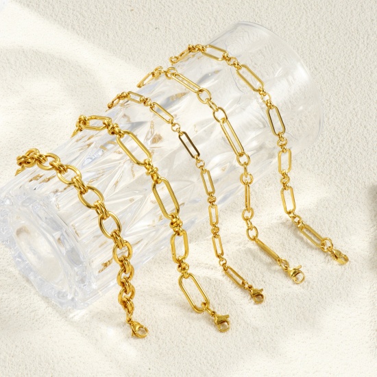 Immagine di All'Ingrosso Catena a Maglia Fatta a Mano Braccialetti, Placcato Oro 18K 304 Acciaio Inossidabile, Unisex Ecologico Elegante Minimalista Regalo Fornitura di Gioielli 17cm Lunghezza, 1 Pz