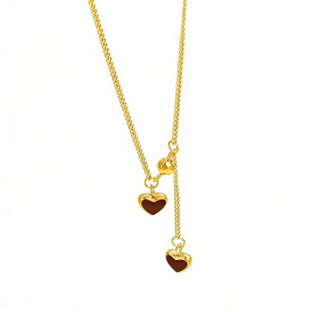 Picture of Wholesale Heart Pendant Charm Necklace, 18K Gold Plated 304 Stainless Steel Women's Eco-friendly PVD Vacuum Plating Valentine's Day Stylish Gift Jewelry For Retailer, 1 Piece