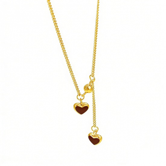 Picture of Wholesale Heart Pendant Charm Necklace, 18K Gold Plated 304 Stainless Steel Women's Eco-friendly PVD Vacuum Plating Valentine's Day Stylish Gift Jewelry For Retailer, 1 Piece