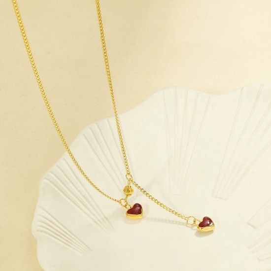 Picture of Wholesale Heart Pendant Charm Necklace, 18K Gold Plated 304 Stainless Steel Women's Eco-friendly PVD Vacuum Plating Valentine's Day Stylish Gift Jewelry For Retailer, 1 Piece