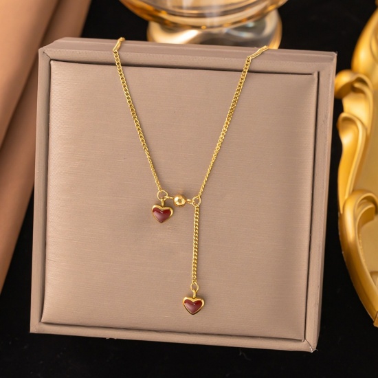 Picture of Wholesale Heart Pendant Charm Necklace, 18K Gold Plated 304 Stainless Steel Women's Eco-friendly PVD Vacuum Plating Valentine's Day Stylish Gift Jewelry For Retailer, 1 Piece