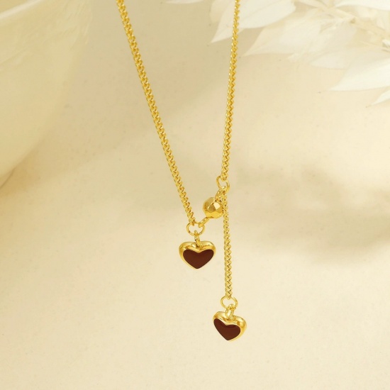 Picture of Wholesale Heart Pendant Charm Necklace, 18K Gold Plated 304 Stainless Steel Women's Eco-friendly PVD Vacuum Plating Valentine's Day Stylish Gift Jewelry For Retailer, 1 Piece