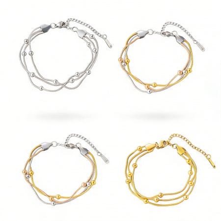 Immagine di Palla 304 Acciaio Inossidabile Catena di Serpente Bracciale Multistrato a Strati All'Ingrosso, Multicolore Ecologico, Donne Squisito Elegante Regalo Fornitura di Gioielli, 16cm Lunghezza, 1 Pz