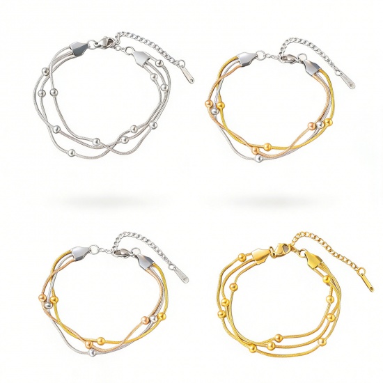 Immagine di Palla 304 Acciaio Inossidabile Catena di Serpente Bracciale Multistrato a Strati All'Ingrosso, Multicolore Ecologico, Donne Squisito Elegante Regalo Fornitura di Gioielli, 16cm Lunghezza, 1 Pz