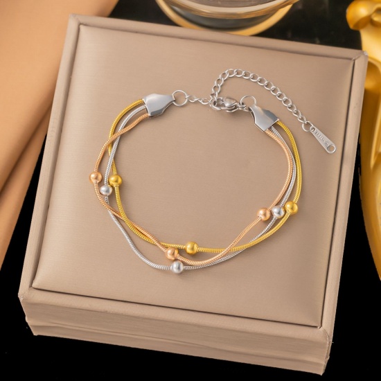 Immagine di Palla 304 Acciaio Inossidabile Catena di Serpente Bracciale Multistrato a Strati All'Ingrosso, Multicolore Ecologico, Donne Squisito Elegante Regalo Fornitura di Gioielli, 16cm Lunghezza, 1 Pz