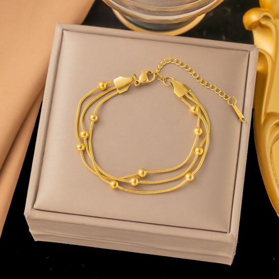 Immagine di Palla 304 Acciaio Inossidabile Catena di Serpente Bracciale Multistrato a Strati All'Ingrosso, Multicolore Ecologico, Donne Squisito Elegante Regalo Fornitura di Gioielli, 16cm Lunghezza, 1 Pz