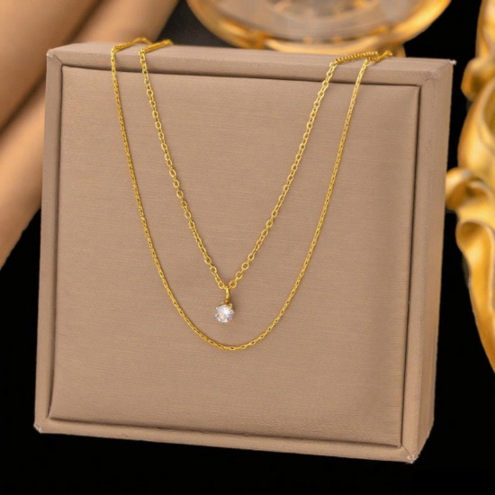 Picture of Wholesale Multilayer Pendant Charm Necklace, Multicolor 304 Stainless Steel Women's Eco-friendly Exquisite Stylish Gift Jewelry For Retailer, 40cm(15.7") + 5cm(2") long, 1 Piece