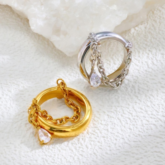 Picture of Wholesale Women's Gift Unadjustable Rings, Multicolor 304 Stainless Steel & Cubic Zirconia, Eco-friendly Exquisite Stylish Jewelry Supply