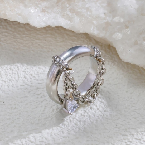 Picture of Wholesale Women's Gift Unadjustable Rings, Multicolor 304 Stainless Steel & Cubic Zirconia, Eco-friendly Exquisite Stylish Jewelry Supply