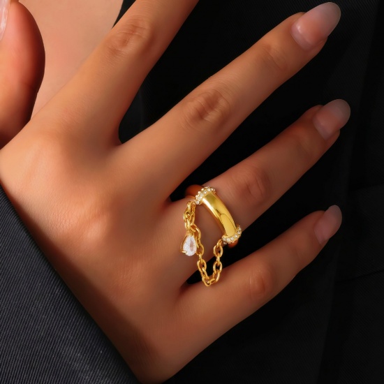 Picture of Wholesale Women's Gift Unadjustable Rings, Multicolor 304 Stainless Steel & Cubic Zirconia, Eco-friendly Exquisite Stylish Jewelry Supply