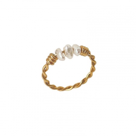 Picture of Wholesale Women's Gift White Wrapped Unadjustable Rings, 18K Gold Plated 304 Stainless Steel & Natural Pearl, Eco-friendly PVD Vacuum Plating Exquisite Stylish Jewelry Supply
