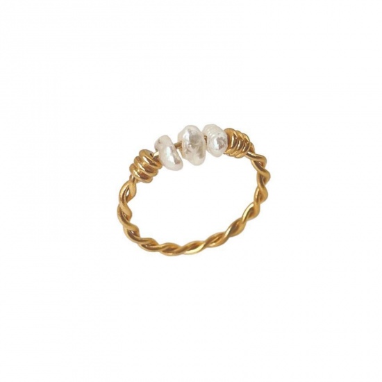 Picture of Wholesale Women's Gift White Wrapped Unadjustable Rings, 18K Gold Plated 304 Stainless Steel & Natural Pearl, Eco-friendly PVD Vacuum Plating Exquisite Stylish Jewelry Supply