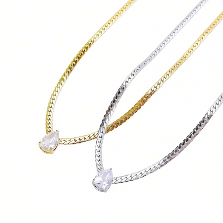 Immagine di Goccia Collana con Ciondolo All'Ingrosso, Multicolore 304 Acciaio Inossidabile & Zircone Cubico Catena di Serpente, Donne Ecologico Squisito Elegante Regalo Gioielli Per Rivenditore, 41cm + 6cm Lunghezza, 1 Pz