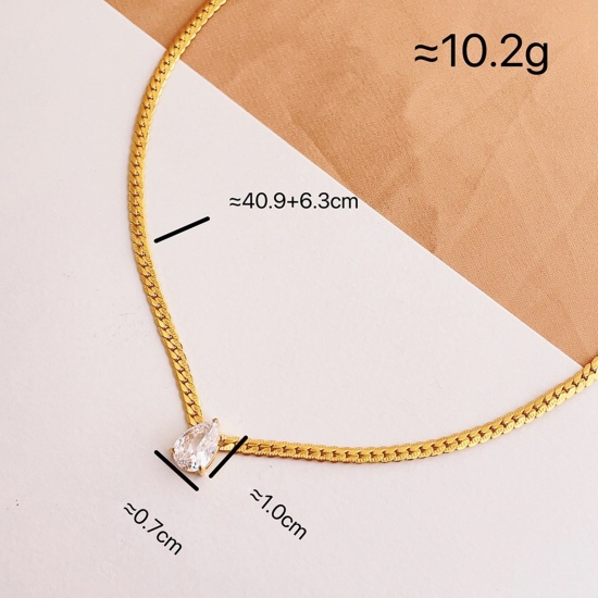 Picture of Wholesale Drop Pendant Charm Necklace, Multicolor 304 Stainless Steel & Cubic Zirconia Snake Chain, Women's Eco-friendly Exquisite Stylish Gift Jewelry For Retailer, 41cm(16.1") + 6cm(2.4") long, 1 Piece