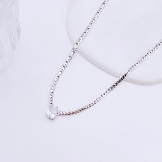 Picture of Wholesale Drop Pendant Charm Necklace, Multicolor 304 Stainless Steel & Cubic Zirconia Snake Chain, Women's Eco-friendly Exquisite Stylish Gift Jewelry For Retailer, 41cm(16.1") + 6cm(2.4") long, 1 Piece