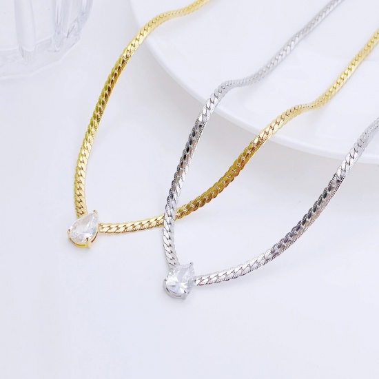 Picture of Wholesale Drop Pendant Charm Necklace, Multicolor 304 Stainless Steel & Cubic Zirconia Snake Chain, Women's Eco-friendly Exquisite Stylish Gift Jewelry For Retailer, 41cm(16.1") + 6cm(2.4") long, 1 Piece