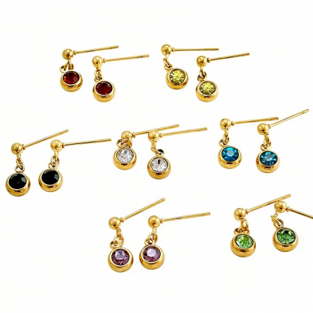 Immagine di Pietre Nascita Elegante Orecchini a Perno All'Ingrosso, Placcato Oro 18K 304 Acciaio Inossidabile, Donne Placcatura Sottovuoto PVD Ecologica Regalo Fornitura di Gioielli, 1 Paio