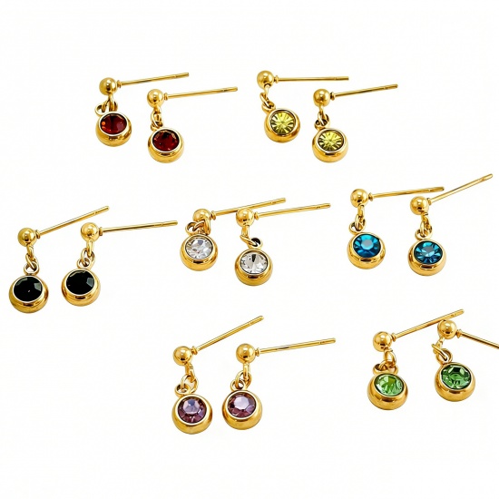 Picture of Wholesale Birthstone Stylish Ear Post Stud Earrings, 18K Gold Plated 304 Stainless Steel, Women's Eco-friendly PVD Vacuum Plating Gift Jewelry Supply