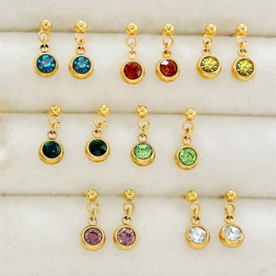 Picture of Wholesale Birthstone Stylish Ear Post Stud Earrings, 18K Gold Plated 304 Stainless Steel, Women's Eco-friendly PVD Vacuum Plating Gift Jewelry Supply