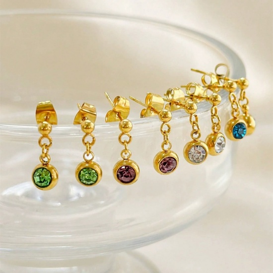 Picture of Wholesale Birthstone Stylish Ear Post Stud Earrings, 18K Gold Plated 304 Stainless Steel, Women's Eco-friendly PVD Vacuum Plating Gift Jewelry Supply