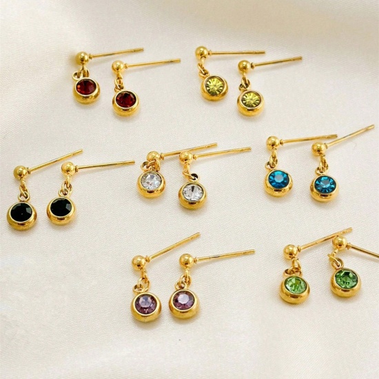 Picture of Wholesale Birthstone Stylish Ear Post Stud Earrings, 18K Gold Plated 304 Stainless Steel, Women's Eco-friendly PVD Vacuum Plating Gift Jewelry Supply