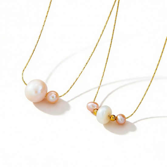 Picture of Wholesale Pendant Charm Necklace, 18K Gold Plated 304 Stainless Steel & Natural Pearl Women's Eco-friendly PVD Vacuum Plating Exquisite Stylish Gift Jewelry For Retailer, 1 Piece