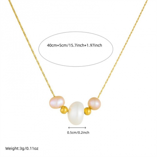 Picture of Wholesale Pendant Charm Necklace, 18K Gold Plated 304 Stainless Steel & Natural Pearl Women's Eco-friendly PVD Vacuum Plating Exquisite Stylish Gift Jewelry For Retailer, 1 Piece