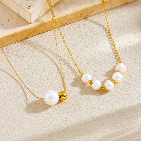 Picture of Wholesale Pendant Charm Necklace, 18K Gold Plated 304 Stainless Steel & Natural Pearl Women's Eco-friendly PVD Vacuum Plating Exquisite Stylish Gift Jewelry For Retailer, 1 Piece