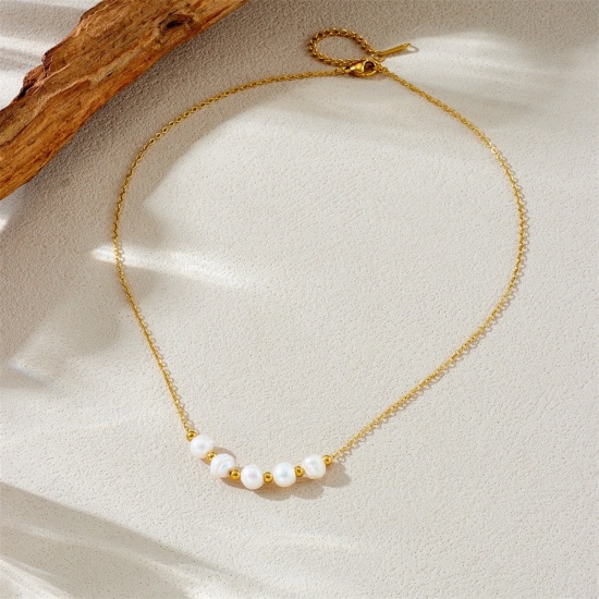 Picture of Wholesale Pendant Charm Necklace, 18K Gold Plated 304 Stainless Steel & Natural Pearl Women's Eco-friendly PVD Vacuum Plating Exquisite Stylish Gift Jewelry For Retailer, 1 Piece