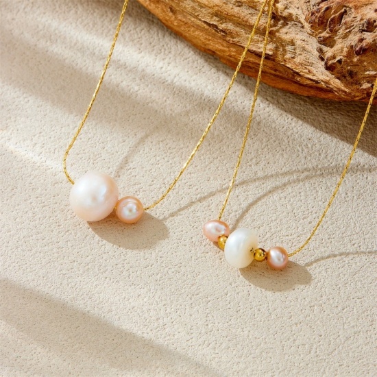 Picture of Wholesale Pendant Charm Necklace, 18K Gold Plated 304 Stainless Steel & Natural Pearl Women's Eco-friendly PVD Vacuum Plating Exquisite Stylish Gift Jewelry For Retailer, 1 Piece