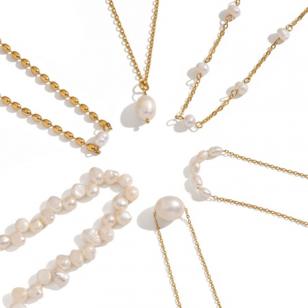 Immagine di Collana con Ciondolo All'Ingrosso, Placcato Oro 18K Acciaio Inossidabile 304 & Perla Naturale, Donne Placcatura Sottovuoto Squisito Elegante Regalo Gioielli Per Rivenditore, 1 Pz