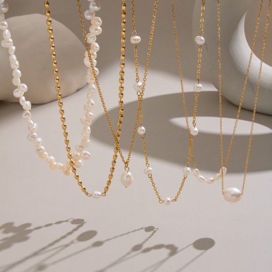 Picture of Wholesale Pendant Charm Necklace, 18K Gold Plated 304 Stainless Steel & Natural Pearl, Women's Vacuum Plating Exquisite Stylish Gift Jewelry For Retailer, 1 Piece