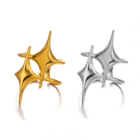Immagine di Donne Regalo Stella Aperto Regolabile Anello All'Ingrosso, Placcato Oro 18K 304 Acciaio Inossidabile, Placcatura Sottovuoto PVD Ecologica Squisito Retrò Fornitura di Gioielli, 17mm (taglia di US: 6.5), 1 Pz