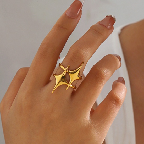 Picture of Wholesale Women's Gift Star Open Adjustable Rings, 18K Gold Plated 304 Stainless Steel, Eco-friendly PVD Vacuum Plating Exquisite Retro Jewelry Supply, 17mm(US Size 6.5)