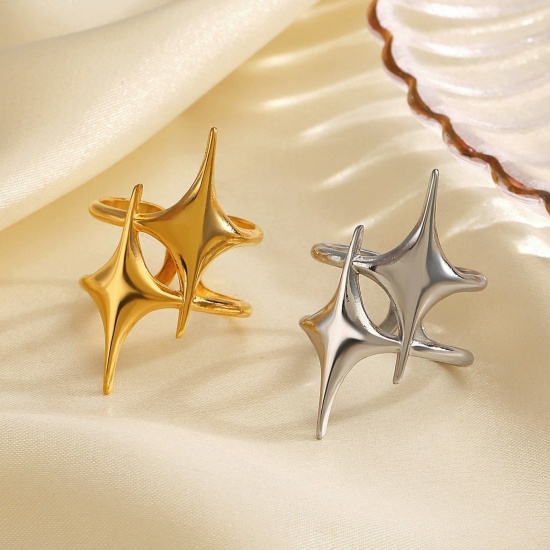 Picture of Wholesale Women's Gift Star Open Adjustable Rings, 18K Gold Plated 304 Stainless Steel, Eco-friendly PVD Vacuum Plating Exquisite Retro Jewelry Supply, 17mm(US Size 6.5)