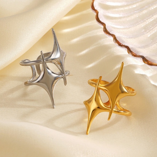 Picture of Wholesale Women's Gift Star Open Adjustable Rings, 18K Gold Plated 304 Stainless Steel, Eco-friendly PVD Vacuum Plating Exquisite Retro Jewelry Supply, 17mm(US Size 6.5)