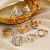 Bild von Großhandel Frauen Geschenk Mixefarbe Offen Verstellbar Ring, Silberfarben & 18K Vergoldet 304 Edelstahl, Umweltfreundlich Exquisit Retro Schmuckbedarf, 1 Stück