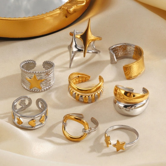 Picture of Wholesale Women's Gift Two Tone Open Adjustable Rings, Silver Tone & 18K Gold Plated 304 Stainless Steel, Eco-friendly Exquisite Retro Jewelry Supply